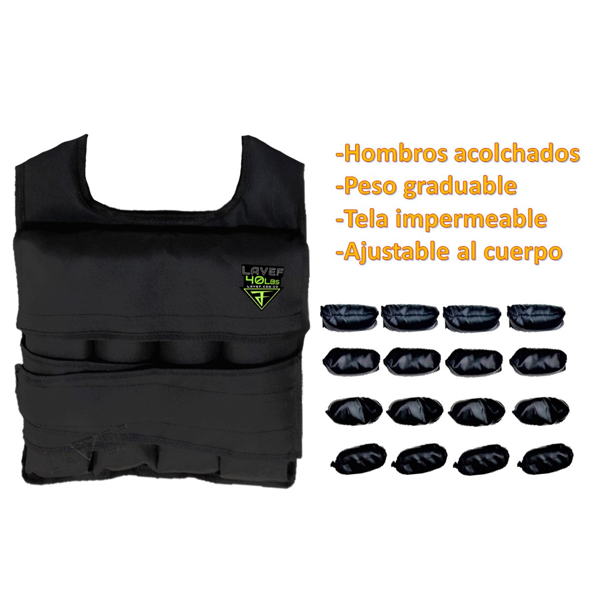 Chaleco De Peso Graduable 40 Lbs+ Tobilleras Graduable 20k