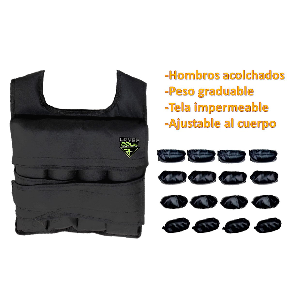 Chaleco De Lastre Ajustable (20 Lbs)+ Pesas Tobilleras 5k